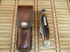 SCHRADE OLD TIMER 858 LUMBERJACK USA MADE VINT. OLDER HIGH CARBON STEEL BLADES POCKET KNIFE & SHEATH