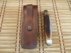 SCHRADE OLD TIMER 858 LUMBERJACK USA MADE VINT. OLDER HIGH CARBON STEEL BLADES POCKET KNIFE & SHEATH