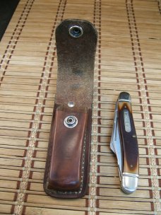SCHRADE OLD TIMER 858 LUMBERJACK USA MADE VINT. OLDER HIGH CARBON STEEL BLADES POCKET KNIFE & SHEATH