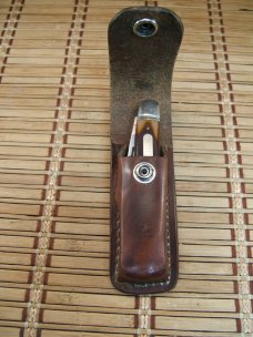SCHRADE OLD TIMER 858 LUMBERJACK USA MADE VINT. OLDER HIGH CARBON STEEL BLADES POCKET KNIFE & SHEATH