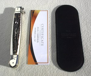  AGA CAMPOLIN 12" AUTO ITALIAN SICILIANO FIGHTING KNIFE GENUINE STAG 4 MIL BLADE N/S BOLSTER