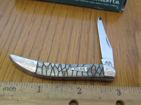 Case XX 2006 SFO Black Tiny Texas Toothpick Scrolled Bolsters Arrowhead Shield  Pattern # 610096 SS