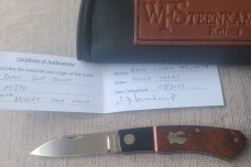 Willem Steenkamp Dino.3 5/8"..M390..Ironwood scales....micarta Bolstesters.. spacer...slip.pouch.coa
