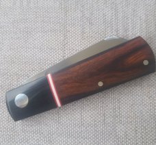 Steenkamp Sheepsfoot Barlow..M390..Ironwood scales....micarta Bolstesters.. spacer...slip.pouch.coa