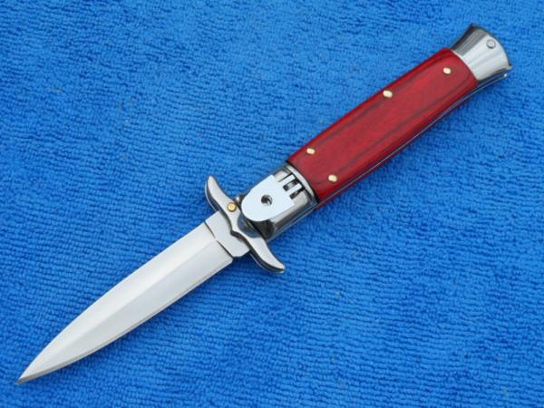 8" Swinguard Leverlock Stiletto body switchblade knife wood II