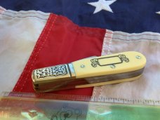 Schrade Scrimshaw Barlow (SC 506) w/ Boar & Dogs Hunting Scene +artist signature -NOS & M/NM