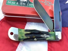 Bear & Son Custom Large Trapper / Mountain Man Knife w/ Green Stag Horn Handles -Titanium Blades