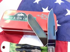 Bear & Son Custom Large Trapper / Mountain Man Knife w/ Green Stag Horn Handles -Titanium Blades