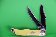 Rough Rider 1742 Folding Hunter Steel Clip and Skinner Blades with Yellow Smooth Synthetic Handle