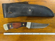 Parker-Edwards 6 3/8" Trailing Point Hunting Knife w/Damascus Blade & Pakkawood Scales  