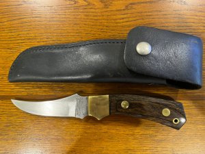 Parker-Edwards Trailing Point Hunting Knife w/Damascus Blade & Smooth Pakkawood Scales A175DP
