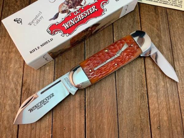 Winchester Rifle Shield Series Sunfish Burnt Orange Jigged Bone 1997 Winchester Rifle Shield Series Sunfish Burnt Orange Jigged Bone 1997