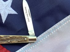 Vintage  J A Henckels Single Blade Small “twenty five cents” Knife w/ Stag Handles! NOS