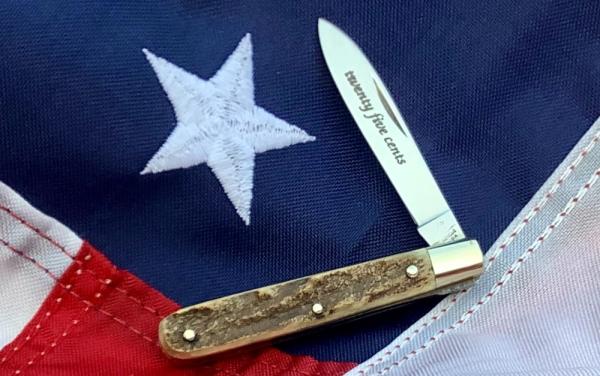 Vintage J A Henckels Single Blade Small “twenty five cents” Knife w/ Stag Handles! NOS Vintage J A Henckels Single Blade Small “twenty five cents” Knife w/ Stag Handles! NOS
