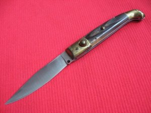 Vintage Italian Indiana Engraved Bolster Button Open/Close Switchblade Knife.