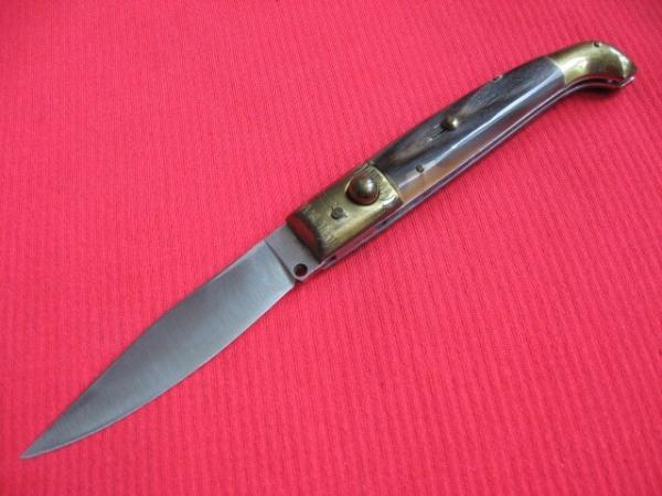 Vintage Italian Indiana Engraved Bolster Button Open/Close Switchblade Knife.