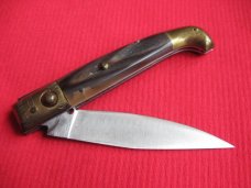 Vintage Italian Indiana Engraved Bolster Button Open/Close Switchblade Knife.