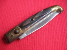 Vintage Italian Indiana Engraved Bolster Button Open/Close Switchblade Knife.