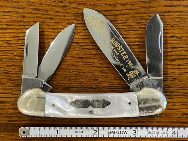 Fight'n Rooster Frank Buster Ltd Ed 1986 International Cutlery Club 4-Blade Canoe Knife w/MOP Scales