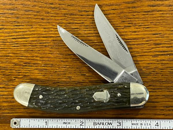 Fight'n Rooster Frank Buster 2-Blade Sowbelly Trapper Knife w/Pick Bone Scales Germany 