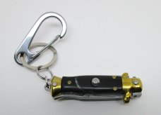 Lot of (2) Miniature INOX Stiletto Switchblade Knives Key Chain Synthetic Horn & Ivory Handles 