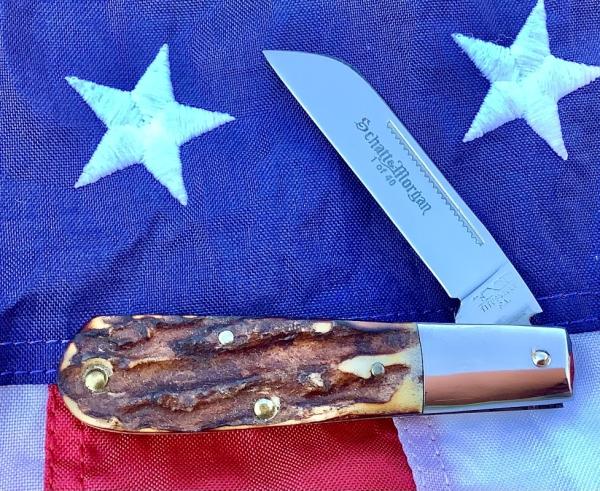 Schatt & Morgan Single Blade Barlow Knife w/ Super Torched Stag Horn Handles -1 of 40 -NOS Schatt & Morgan Single Blade Barlow Knife w/ Super Torched Stag Horn Handles -1 of 40 -NOS