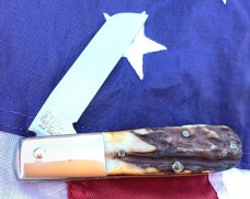 Schatt & Morgan Single Blade Barlow Knife w/ Super Torched Stag Horn Handles -1 of 40 -NOS