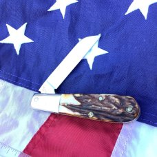 Schatt & Morgan Single Blade Barlow Knife w/ Super Torched Stag Horn Handles -1 of 40 -NOS
