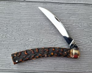 4" Custom Made Curved Knife, Premium Stag Handle, Nice Pattern