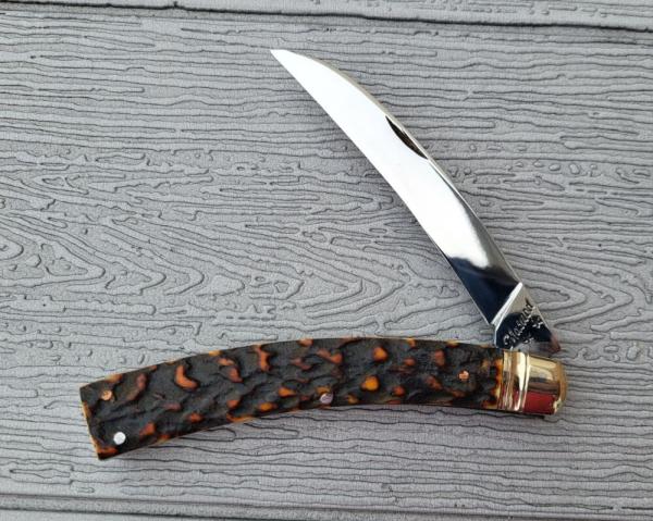 4" Custom Made Curved Knife, Premium Stag Handle, Nice Pattern