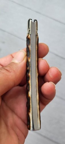4" Custom Made Curved Knife, Premium Stag Handle, Nice Pattern