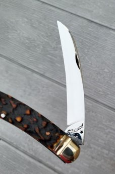 4" Custom Made Curved Knife, Premium Stag Handle, Nice Pattern