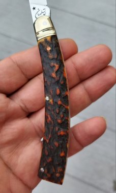 4" Custom Made Curved Knife, Premium Stag Handle, Nice Pattern