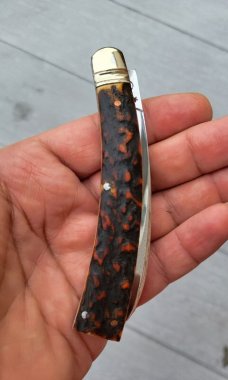 4" Custom Made Curved Knife, Premium Stag Handle, Nice Pattern