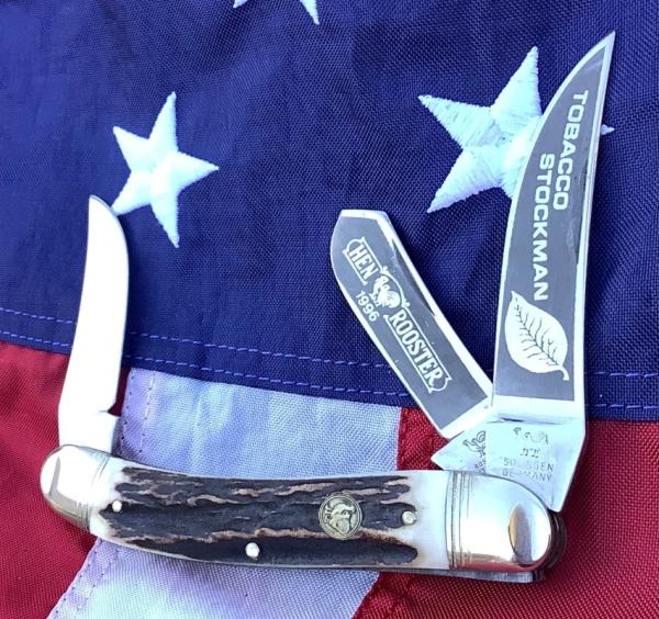 Hen & Rooster -Bertram Cutlery 1996 TOBACCO Stockman w/ Super Stag Handles Hen & Rooster -Bertram Cutlery 1996 TOBACCO Stockman w/ Super Stag Handles
