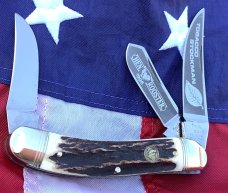 Hen & Rooster -Bertram Cutlery 1996 TOBACCO Stockman w/ Super Stag Handles