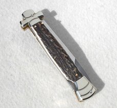 NEW A.G.A. CAMPOLIN 9" AUTOMATIC MALTESE STAG MODIFIED BAYONET BLADE SOLID NICKEL SILVER BOLSTERS 