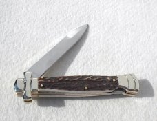 NEW A.G.A. CAMPOLIN 9" AUTOMATIC MALTESE STAG MODIFIED BAYONET BLADE SOLID NICKEL SILVER BOLSTERS 
