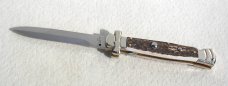 NEW A.G.A. CAMPOLIN 9" AUTOMATIC MALTESE STAG MODIFIED BAYONET BLADE SOLID NICKEL SILVER BOLSTERS 