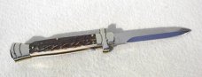 NEW A.G.A. CAMPOLIN 9" AUTOMATIC MALTESE STAG MODIFIED BAYONET BLADE SOLID NICKEL SILVER BOLSTERS 