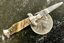 Miniature Italy Switchblade Knife, Underlined INOX Mark, Older Style, Nice Stag, Rare Swedge Grind