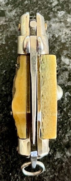 Miniature Italy Switchblade Knife, Underlined INOX Mark, Older Style, Nice Stag, Rare Swedge Grind