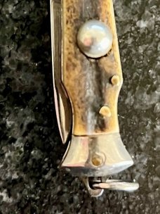 Miniature Italy Switchblade Knife, Underlined INOX Mark, Older Style, Nice Stag, Rare Swedge Grind