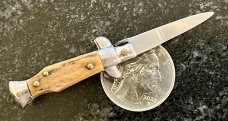 Miniature Italy Switchblade Knife, Vertical INOX Mark, Older Style, Nice Aged Stag