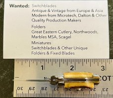 Miniature Italy Switchblade Knife, Vertical INOX Mark, Older Style, Nice Aged Stag