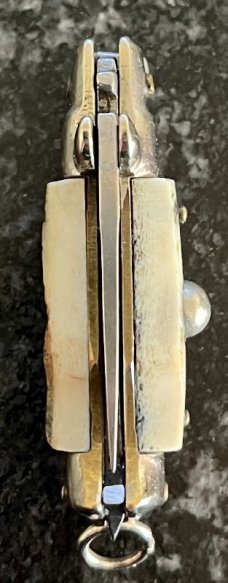 Miniature Italy Switchblade Knife, Vertical INOX Mark, Older Style, Interesting Stag