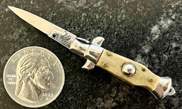 Miniature Italy Switchblade Knife, INOX Over ITALY Mark, Older Style, Interesting Stag
