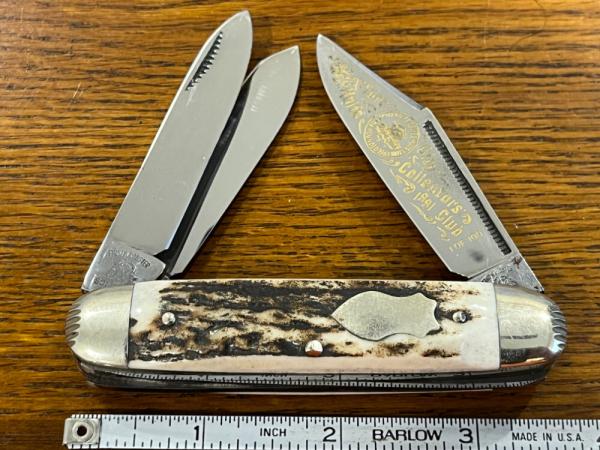 Fight'n Rooster Ltd Ed 1991 "Fort City Knife Collectors' Club" 3-Blade Cigar Knife w/Stag Scales Ger