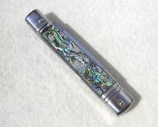 NOS AKC 8" CLASSIC SWITCHBLADE SLIM LEVER LOCK GENUINE ABALONE SHELL SWEDGE BLADE MANIAGO ITALY