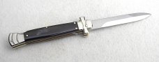 NEW A.G.A. CAMPOLIN 9" AUTOMATIC MALTESE BRAZILIAN HORN MODIFIED BAYONET BLADE SOLID N/S BOLSTERS